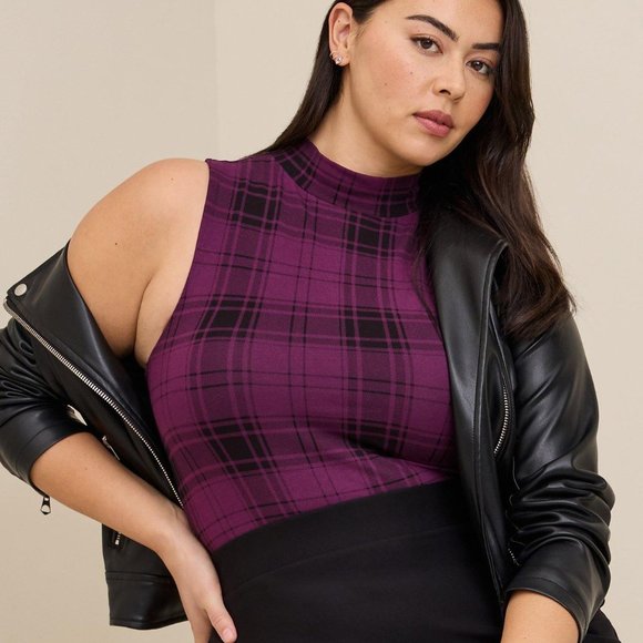 Plaid Sleeveless Top - Purple - Picture 1 of 11